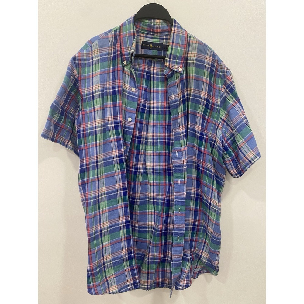 Ralph Lauren mens linen shirt button down Madras Plaid Colorful SZ Large Preppy - Picture 7 of 15